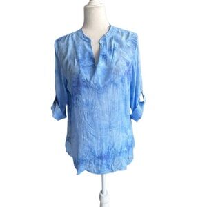 Ivanka Trump Blue Tunic Pullover Button Tabs Lightweight High Low